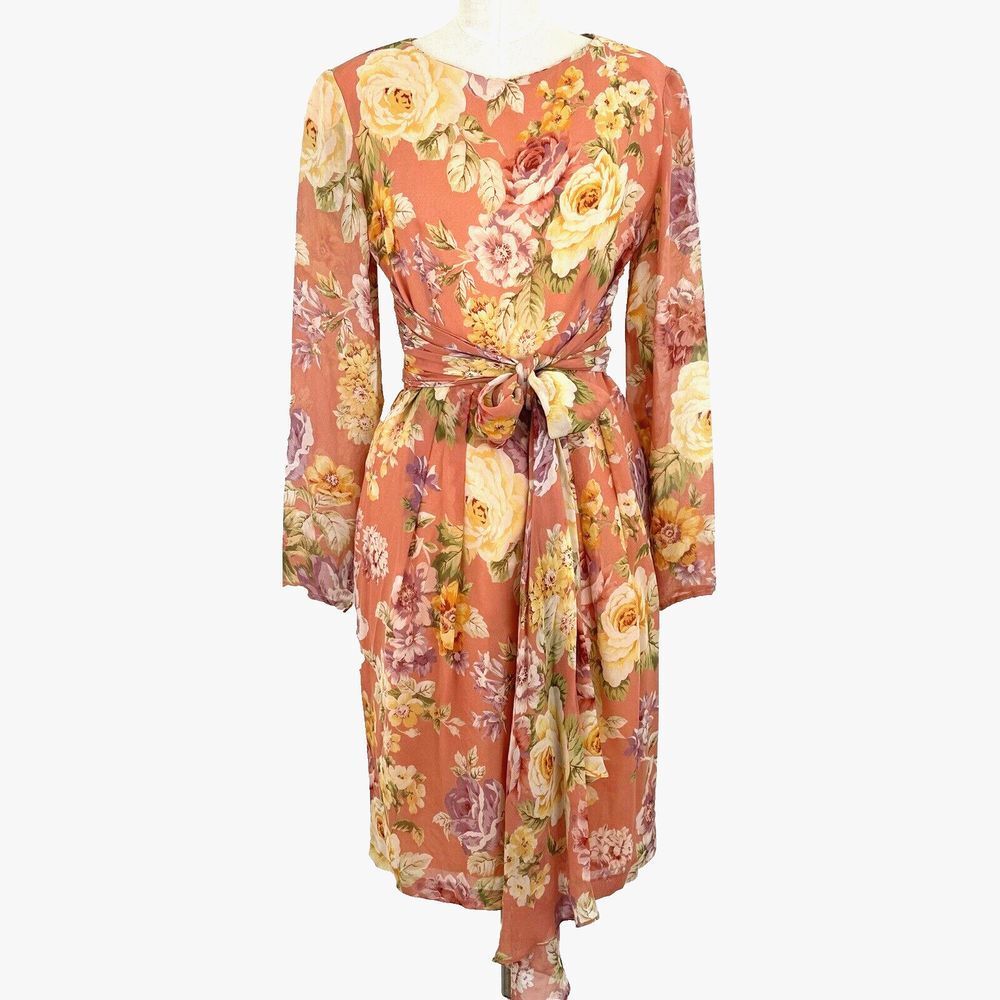 VTG Guy Laroche Boutique Floral Silk Dress Buttons Back Feminine Romantic 40 US8